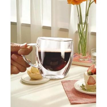 Imagem de Caneca de café de parede dupla com alça, copos de café expresso de vidro isolado de 150 ml, seguro para micro-ondas, boa para cappuccino, café com leite e chá, para a faculdade