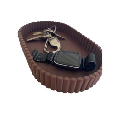 Imagem de Bandeja Decorativa Minimalista de Mesa – Organizador Multifuncional Porta Joias Chaves e Acessórios para Quarto Banheiro e Escritório (Marrom)