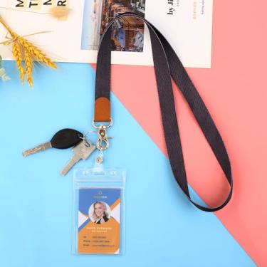 Imagem de Cordão com suporte de identidade, cordões bonitos para mulheres e homens, cordão de pescoço longo para chaves, vertical, impermeável, suporte de crachá de identificação transparente
