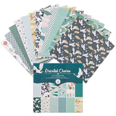 Imagem de 12 folhas de blocos de papel para scrapbook, 12 designs de 15,2 x 15,2 cm, papel de cartolina com padrão único de 15,2 cm x 15,2 cm, papel decorativo de 160 g/m², bloco de recortes para projetos de