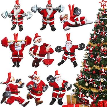 Imagem de 27 peças ornamento de levantador de peso de Papai Noel ginásio Ornamentos suspensos de madeira de Natal para árvore de Natal Ornamento de academia fitness deadlift decorativo com corda para lembrancinha de festa de árvore de Natal