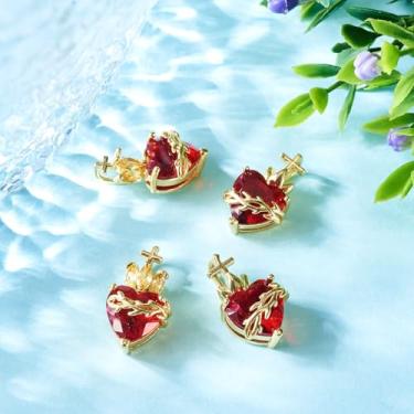 Imagem de 4 peças de pingentes de coração sagrado 2 estilos coração com cruz de latão pingente de vidro 20,5 mm para joias faça você mesmo, pulseira, colar, brinco, bolsa de artesanato, fabricação de chaveiros