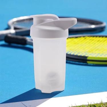 Imagem de 1 garrafa de água esportiva compacta com alça de gancho 300 ml, lavável na lava-louças, PP, aço inoxidável 304, branco transparente, 16 x 9,5 x 6 cm