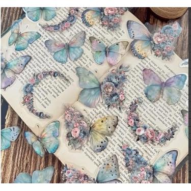 Imagem de 30 peças de adesivos de borboleta, adesivos coloridos à prova d'água PET materiais para scrapbooking, diário, fazer o alfabeto, faça você mesmo (borboleta)