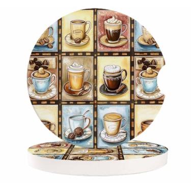 Imagem de Conjunto de 2 porta-copos de café para carro, vintage, fazenda, engraçado, copo de desenho animado, xadrez, pedra de cerâmica absorvente com entalhe de dedo para facilitar a remoção do porta-copo