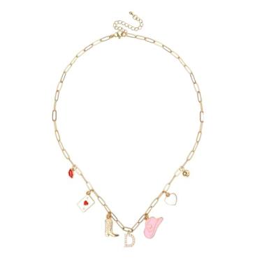 Imagem de Colar com pingente de letra de vaca ocidental dourado para mulheres, colar com pingente de vaca botas de vaca chapéu moderno clipe de papel corrente colar joia presente (D), Medium, Metal, Sem Pedra