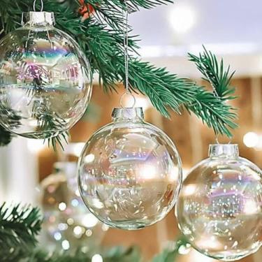 Imagem de Enfeites de Natal de plástico transparente – Decorações de bolas vazadas sem costura para árvore de Natal DIY e artesanato natalino (2 peças)