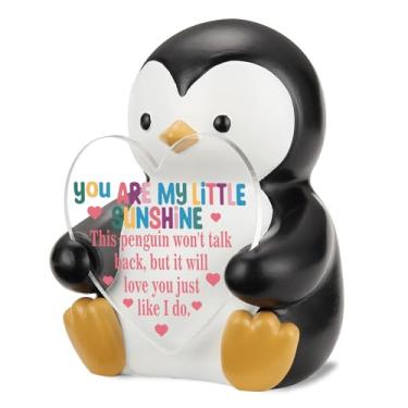 Imagem de You Are My Little Sunshine, presente romântico fofo para namorada, namorado, esposa, marido, família, pinguim, estatueta acrílica com coração, aniversário de dia dos namorados, escritório, decoração