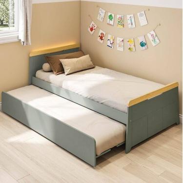 Imagem de Bicama com Led na Cabeceira Petit Casatema Madeiraoriginals Verde/Mel