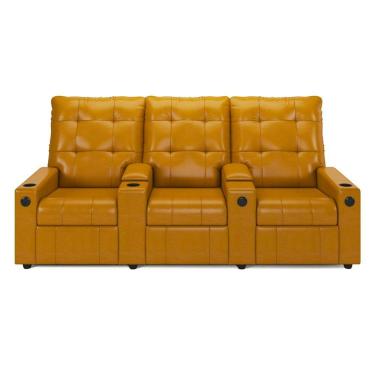 Imagem de Poltrona Reclinável Para Cinema Parma 3 Lugares Baú Usb Pu Whisky Fh1 - D'rossi