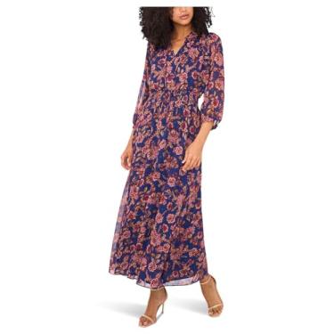 Imagem de Vince Camuto Vestido longo feminino com manga bufante 3/4 e gola redonda, Azul-marinho clássico, M