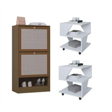 Imagem de Kit Sapateira Spin Tropical 2 Portas e 2 Mesas de Cabeceira/Centro Poq