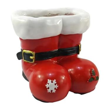 Imagem de Generic Vaso de Natal em formato de bota vermelha, suporte para plantas, enfeite de mesa, vaso de flores em formato de bota vermelha para peitoril da janela