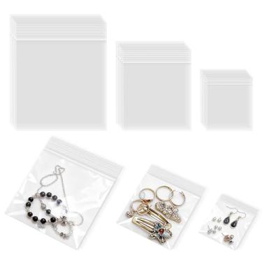 Imagem de Golden State Art Pacote com 600 sacos plásticos pequenos para joias, mini saquinhos, 3 tamanhos sortidos, 5 x 5 cm, 3 x 7 cm, 3 mm de espessura, sacos transparentes para joias, contas, artesanato