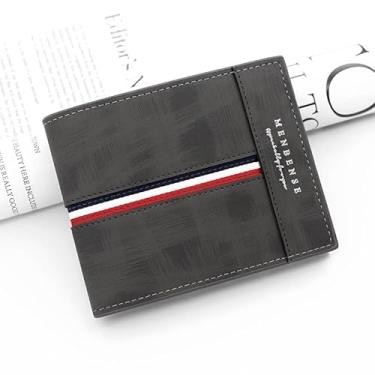 Imagem de Carteira masculina moderna dobrável, porta-cartões de visita macio e curto para guardar 6 cartões, 1 cartão de identificação, dinheiro, com 2 bolsos com zíper, Preto, small, Casual