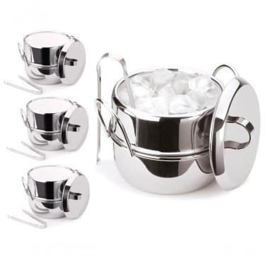 Imagem de Kit 4 Baldes De Gelo Inox Térmico Com Pegador De Gelo Tampa