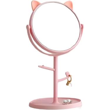 Imagem de Espelho de Mesa LED com Orelhas de Gatinho – Rotação 360°, Portátil e Decorativo | Alta Definição para Maquiagem, Skincare e Penteadeira Feminina (Rosa)