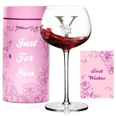 Imagem de Presentes de taça de vinho personalizados para mulheres, presente de monograma gravado personalizado A-Z para mulheres, aniversário, Natal, presentes de vinho exclusivos com caixa e cartão, para mãe