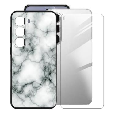 Imagem de KJYFOANI Capa para Infinix Hot 60i (6,7 polegadas), com [1 película protetora de tela de vidro temperado], capa preta de silicone macio à prova de choque para - mármore