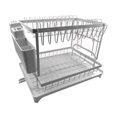 Imagem de Escorredor de Louças Pratos Grande com Bandeja Branco 2 Andares - MAGA