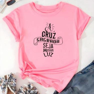 Imagem de T-shirt Blusa Linda A Cruz Sagrada Seja Minha Luz Camiseta Feminina Ca