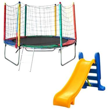 Imagem de Kit Brinquedos Playground Cama Elástica Pequena Pula Pula Trampolim 2,