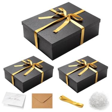 Imagem de Mefleet Pacote com 3 caixas de presente grandes com tampa para presentes de 43 x 33 x 12 cm. Caixas de presente pretas grandes para Natal, aniversário, dia dos namorados, presentes de dia das mães