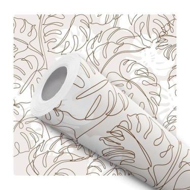 Imagem de Papel de Parede Adesivo Branco Marrom Tropical Folhagem Costela de Adã