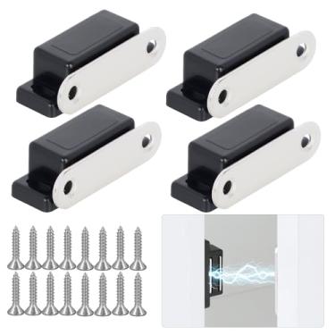 Imagem de Pacote com 4 ímãs de armário para fecho, trava magnética magnética forte para armários de cozinha, quarto, guarda-roupa, armário de porta (preto)