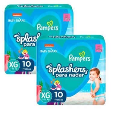 Imagem de Kit 2 Fraldas Descartáveis Pampers Splashers Piscina XG 10 Unidades