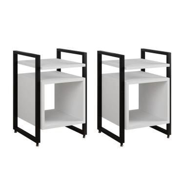 Imagem de Kit 2 Mesas De Cabeceira Industrial Marrocos Ferro Preto E Tampo Branco