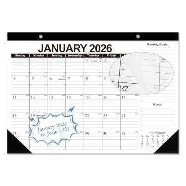 Imagem de Calendário de mesa 2026-2027, calendário de mesa de 18 meses, janeiro de 2026 a junho de 2027, 43 x 30 cm, protetores de canto, papel grosso
