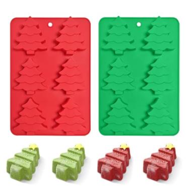 Imagem de Conjunto de moldes de cozimento de árvore de Natal de 2 cores! Placa de silicone de 6 furos, multifuncional, fácil de fazer bolos, chocolate, doces e sabonetes criativos