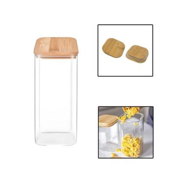 Imagem de Pote Vidro Borossilicato 1400Ml Quadrado Tampa Bambu