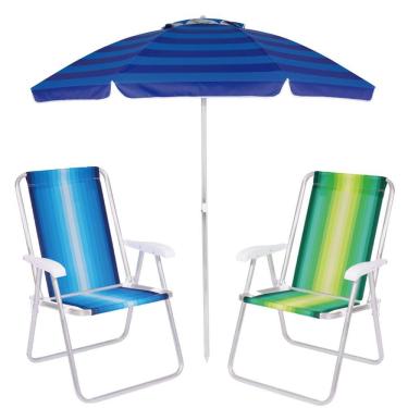 Imagem de Kit Praia 2 Cadeiras Alta Guarda Sol Alumínio Articulado 2 Metros Sombreiro Praia Piscina - Mor