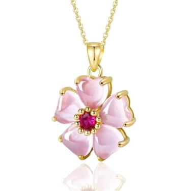 Imagem de VONSSY Elegante colar de flor de cerejeira brincos rosa olho de gato flor flora Sakura pingente de cristal de pedra preciosa banhado a ouro 18k conjunto de joias presente para mulher esposa namorada