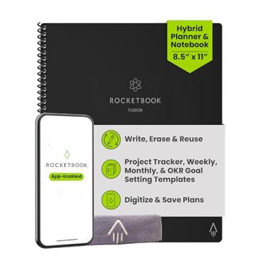 Imagem de Caderno reutilizável Rocketbook Fusion, folhas pontilhadas, 21,5 x 28 cm, 42 páginas, Infinity Black