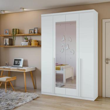Imagem de Guarda-roupa Solteiro Alonzo 4 Portas 2 Gavetas Com Espelho Branco Lopas