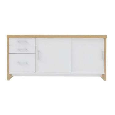 Imagem de Balcão Multiuso Escritório Com Gavetas E Portas Carvalho branco