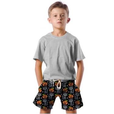 Imagem de Shorts Infantil Bermuda Calção Praia Verão Gatos Halloween Cartoon Abó