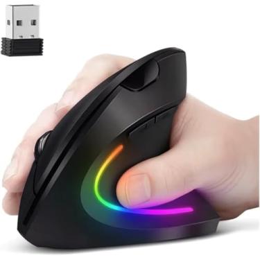 Imagem de Mouse Vertical Ergonômico Sem Fio Recarregável RGB DPI Ajustável USB 2.4GbMac Redução deTensão no Pulso, Silencioso, RGB, Compatível com PC e Notebook