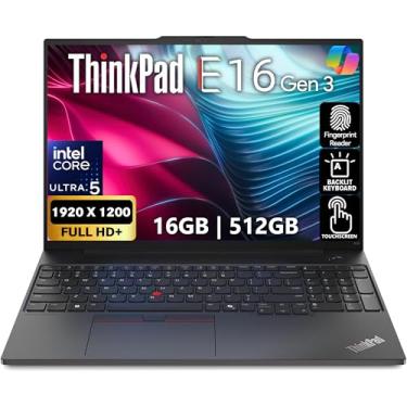Imagem de Lenovo ThinkPad E16 Gen 3, tela FHD + de 16 polegadas, Intel Ultra 5 225U, 16 GB DDR5 RAM, SSD PCIe de 512 GB, impressão digital, teclado retroiluminado, WiFi 6E + BT, RJ-45, webcam 1080p, Win 11 Pro