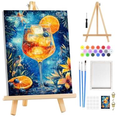 Imagem de RICUVED Kit de pintura por números para adultos iniciantes emoldurado com cavalete de madeira, kits de pintura por número para adultos com laranja gelada, pintura a óleo acrílica fácil por números