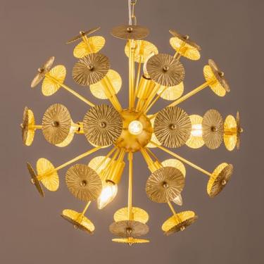 Imagem de TOCHIC Lustre dourado Sputnik vintage 12 luzes geométrico lustre iluminação globo fogos de artifício luminária de teto para sala de jantar, cozinha, quarto, sala de estar, 62 cm, metal sólido
