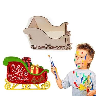 Imagem de Angoily 1set Christmas Wooden Sleigh Ornament Kit Unfinished Wooden Sled for Crafting Styles Colors Paint Markers for Holiday Decor and Boys and Girls Art Projects