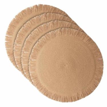 Imagem de Conjunto 4 Jogo Americano de Sousplat Redondo em Papel, Caramelo, 38cm de Diâmetro, com Franjas