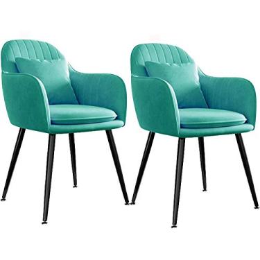 Imagem de Cadeira de jantar, cozinha, sala de jantar, móveis, cadeiras de veludo conjunto de 2, cadeiras de braço modernas com pernas de metal para cozinha, sala de jantar, sala de estar (cor: verde, tamanho