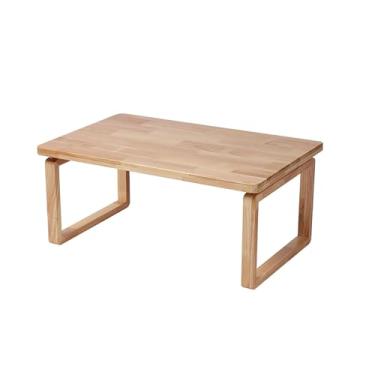 Imagem de HYUIO Mesa de centro dobrável japonesa, mesa de chá baixa de madeira maciça para sentar no chão, mesa de chão de tatame para quarto, janela de sacada, sala de chá, sem montagem de ferramentas, amarelo