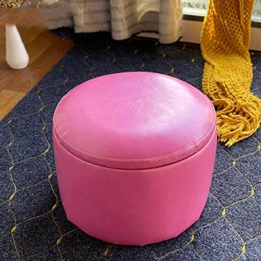 Imagem de WQZzjm Espreguiçadeira otomana, banqueta de armazenamento, banqueta redonda de couro encerado a óleo, pufes de sala de estar, pufes para quarto, amarelo (preto P)