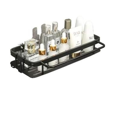 Imagem de Prateleira Para Banheiro Sem Furo Organizador De Shampoo Em Aluminio Premium Suporte Para Banheiro Multiuso(KIT 1-preto com trilhos)